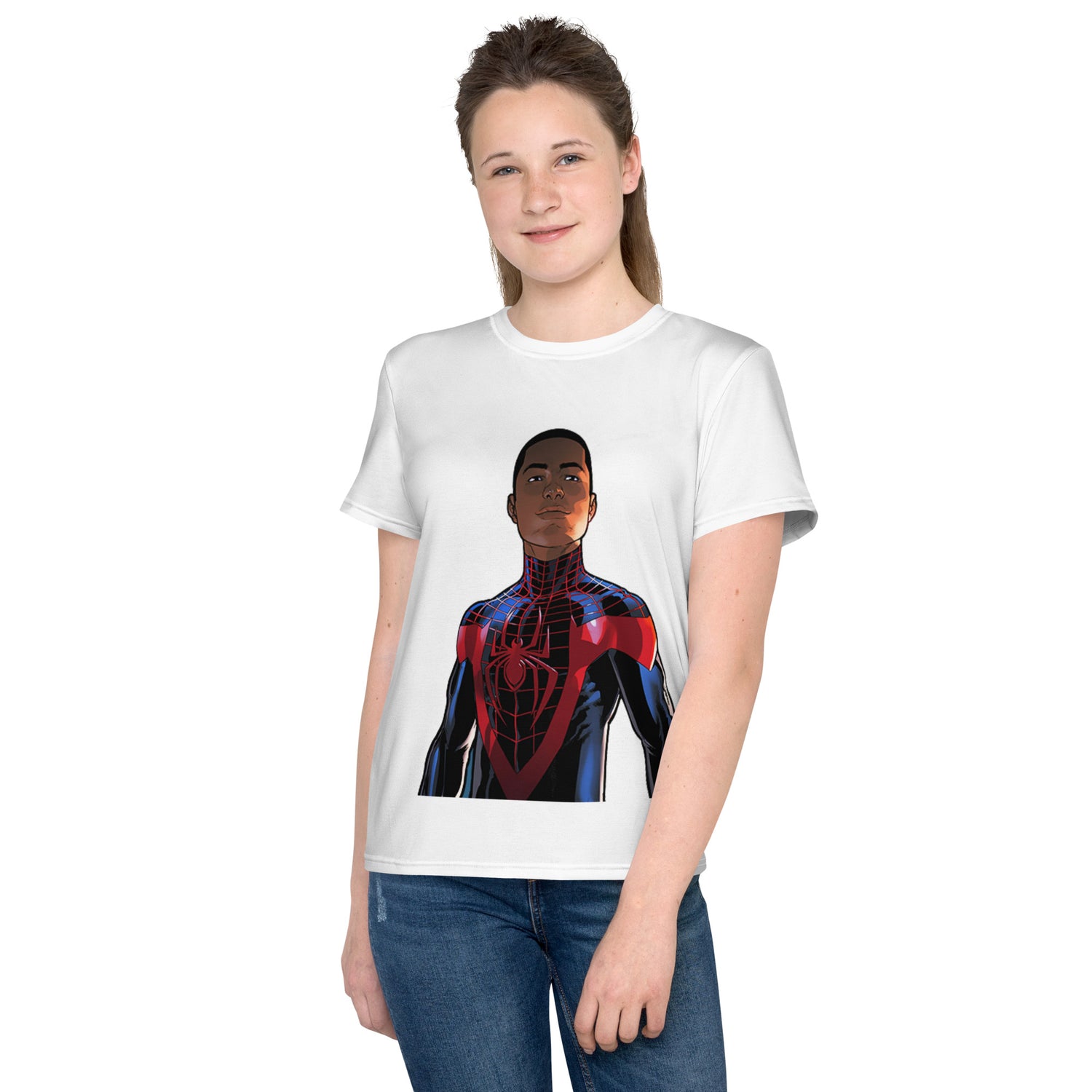 Camiseta juvenil com gola redonda Homem Aranha