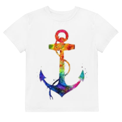 Youth crew neck t-shirt rainbow anchor