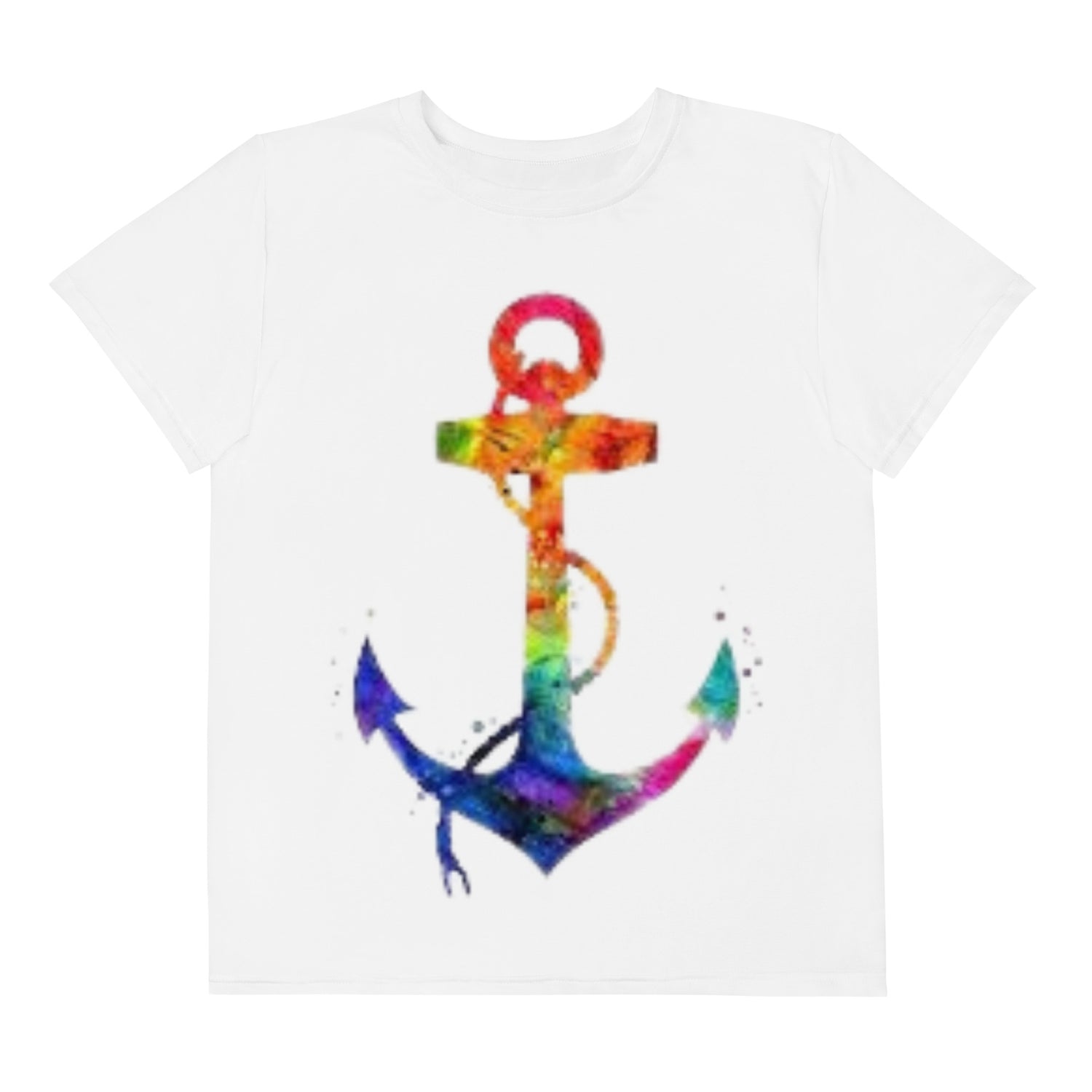 Youth crew neck t-shirt rainbow anchor