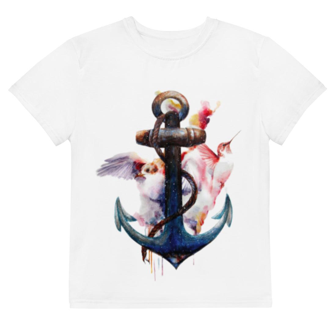 Youth crew neck t-shirt anchor and hummingbird