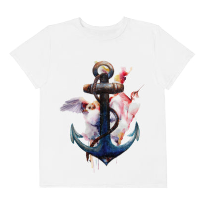 Youth crew neck t-shirt anchor and hummingbird