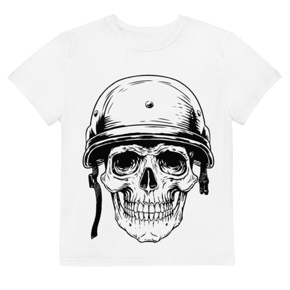 Youth crew neck t-shirt skull with helmet