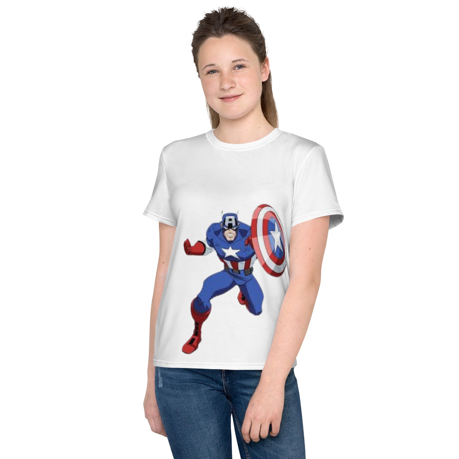 Youth crew neck t-shirt captain America