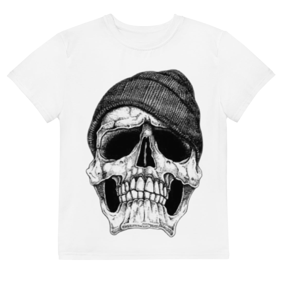 Camiseta juvenil cuello redondo calavera con gorra