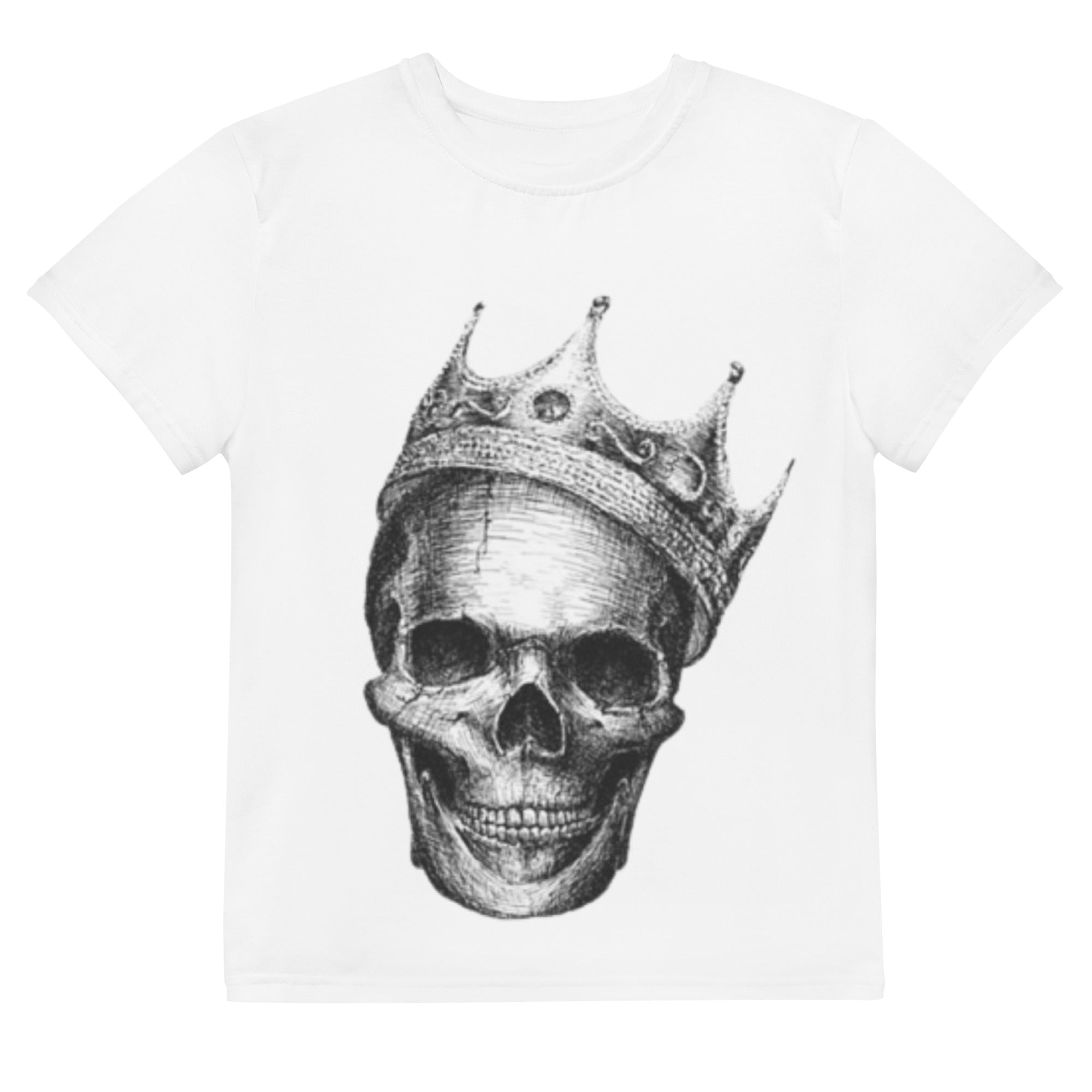 Camiseta juvenil cuello redondo calavera con corona de rey