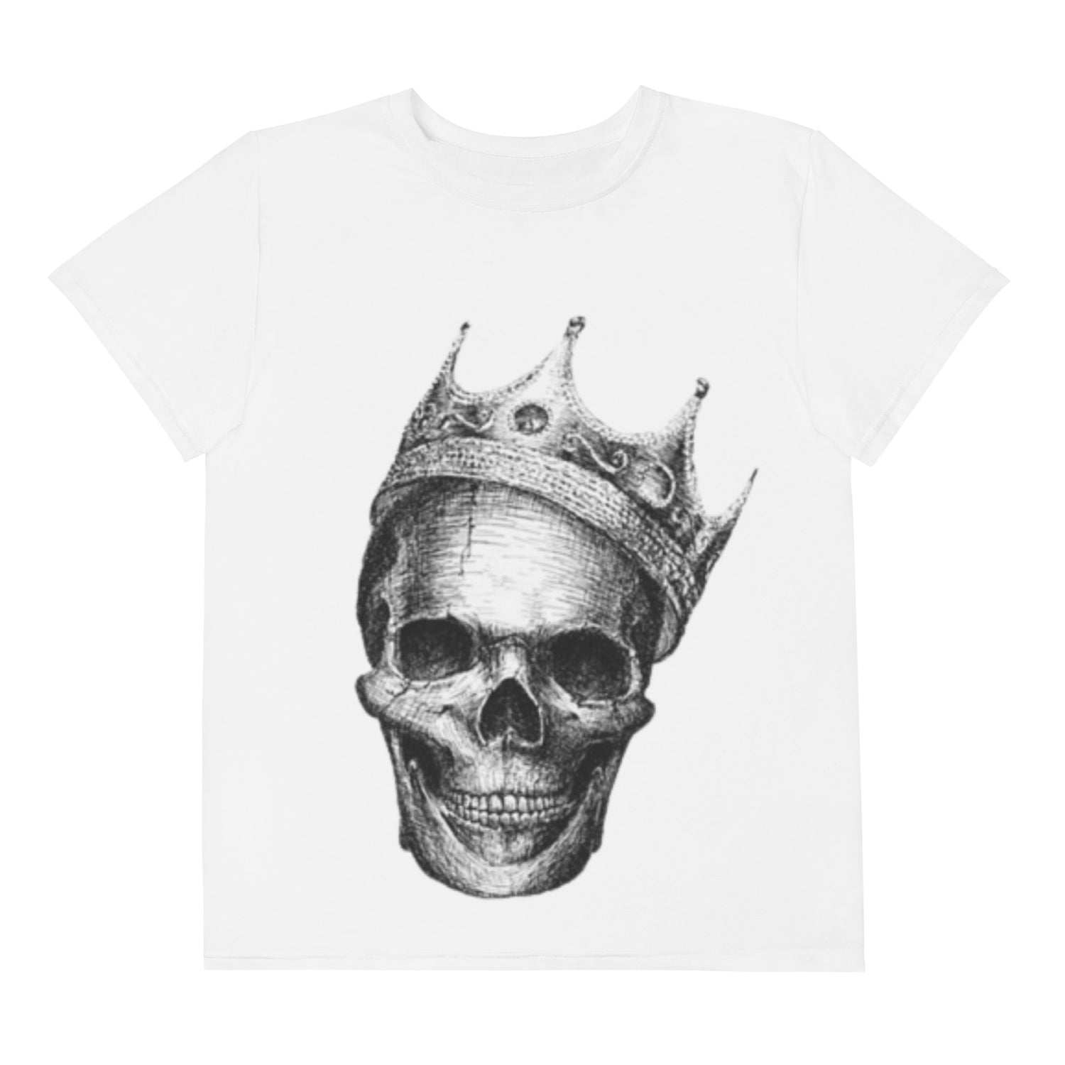 Camiseta juvenil cuello redondo calavera con corona de rey