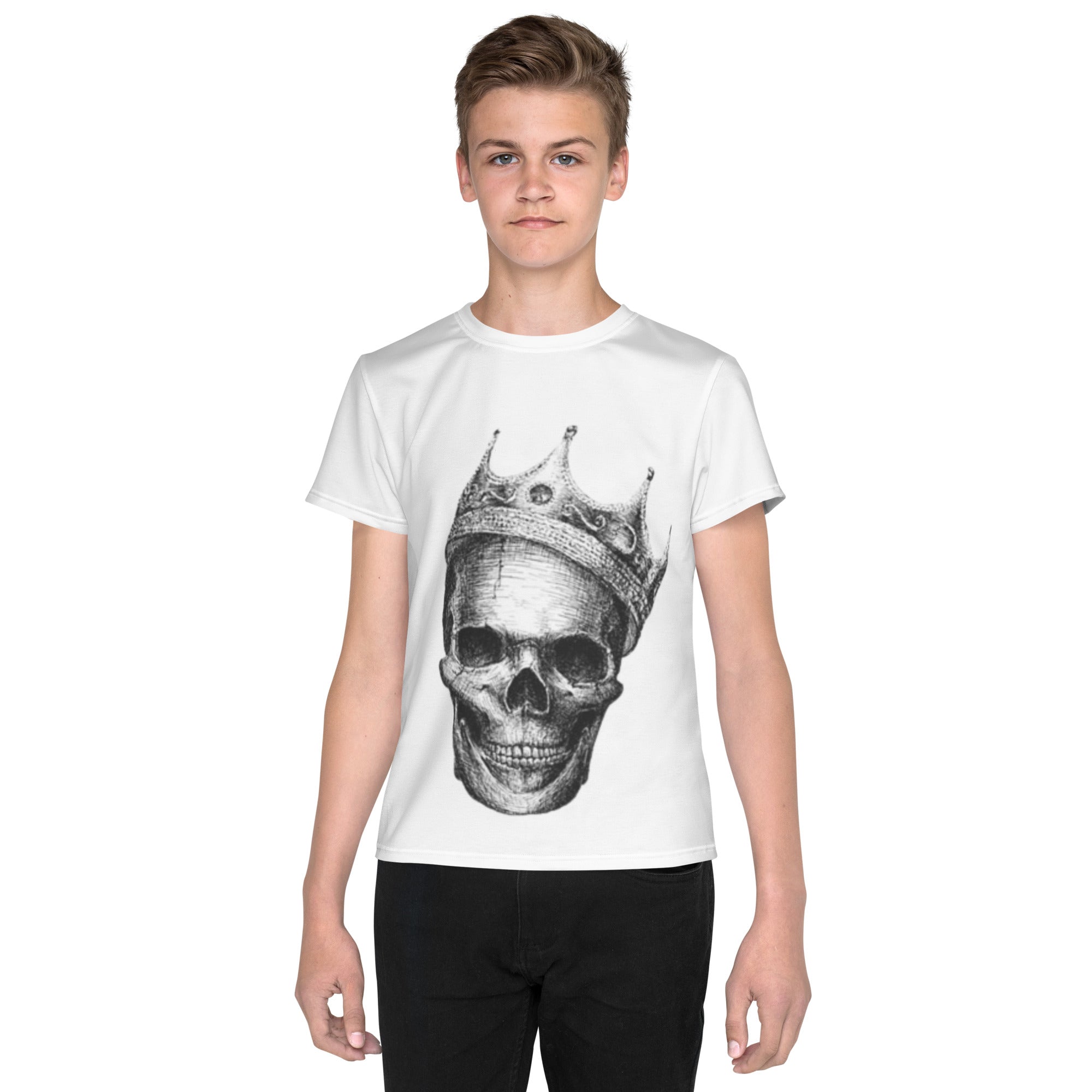 Youth crew neck t-shirt skull with king crown