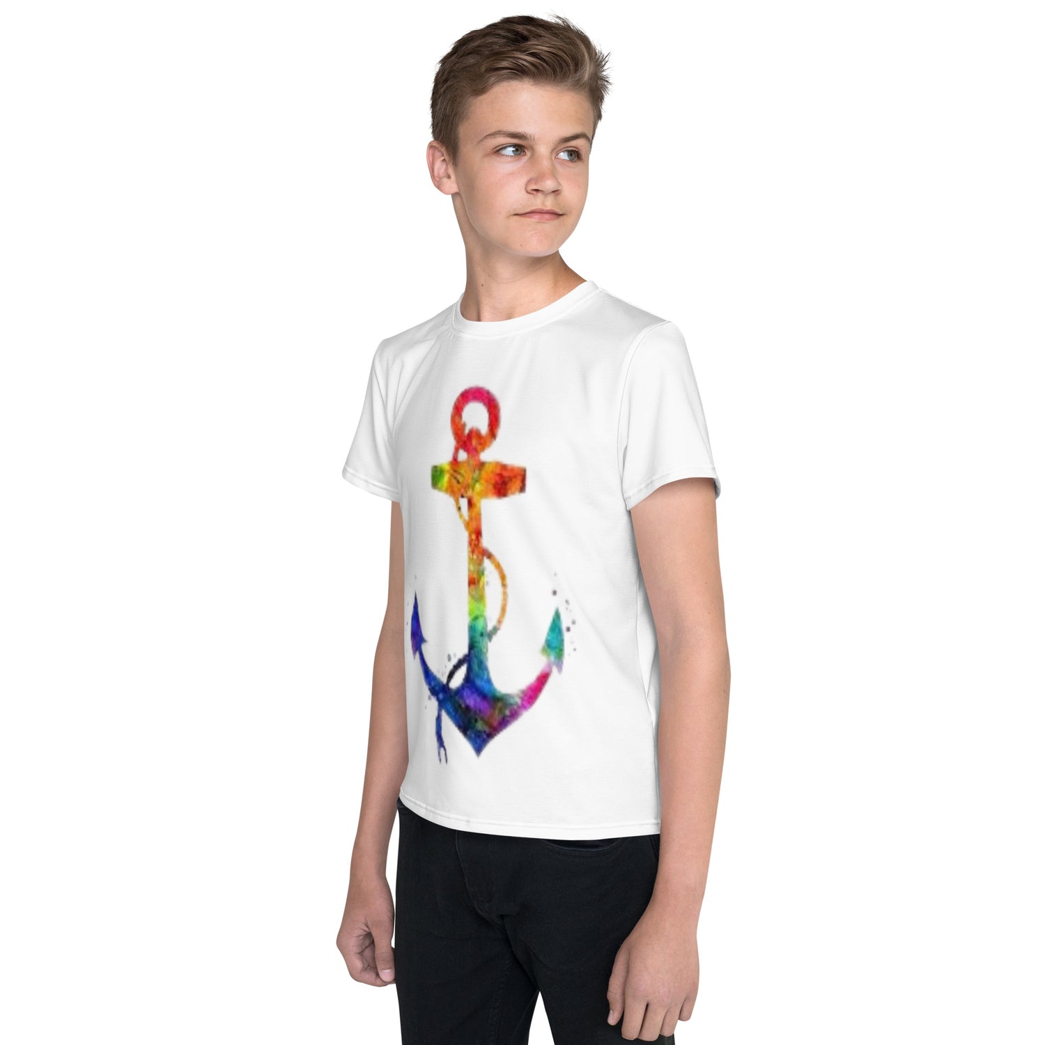 Youth crew neck t-shirt rainbow anchor