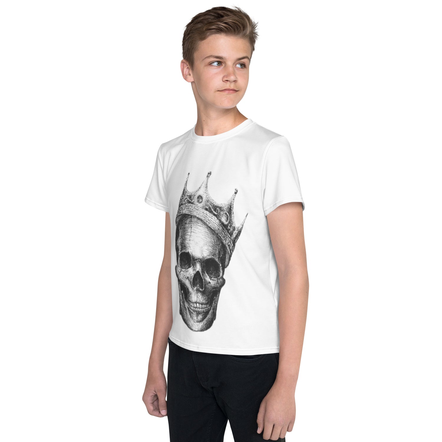 Youth crew neck t-shirt skull with king crown