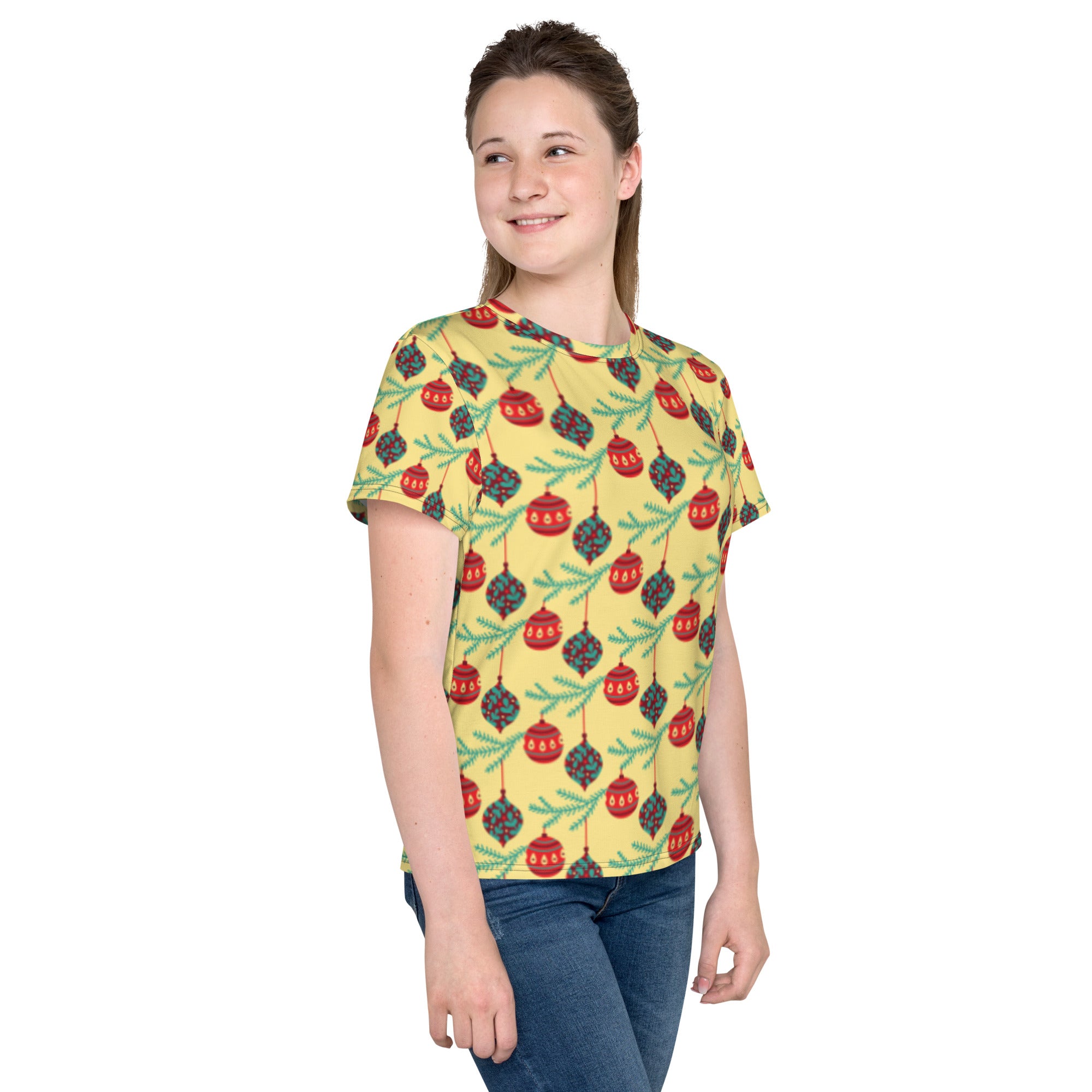 Yellow Balls Christmas Matching Youth Crew Neck T-shirt