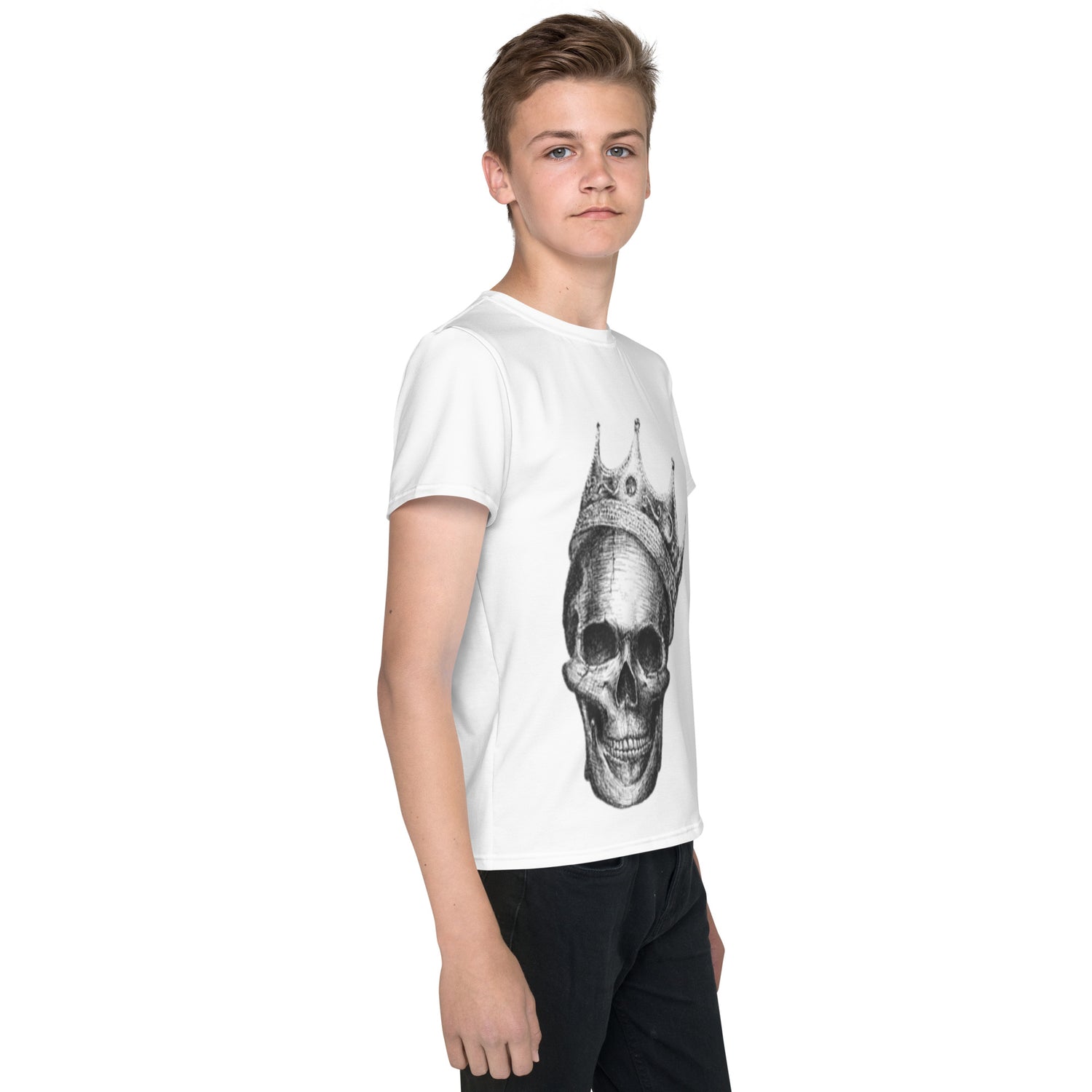 Youth crew neck t-shirt skull with king crown