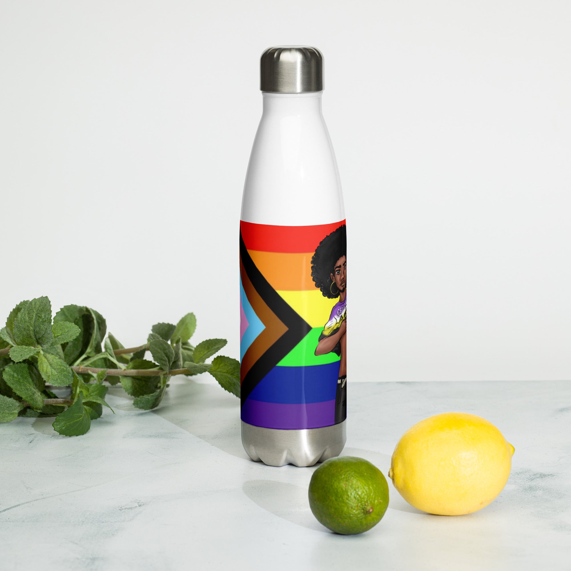 Stainless Steel Water Bottle Non-binary and Pride Intersex-Inclusive