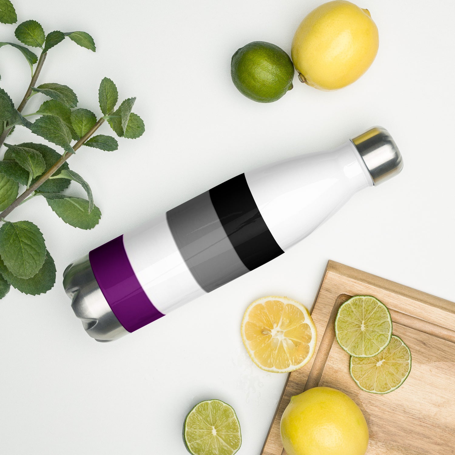 Stainless Steel Water Bottle Asexual Flag