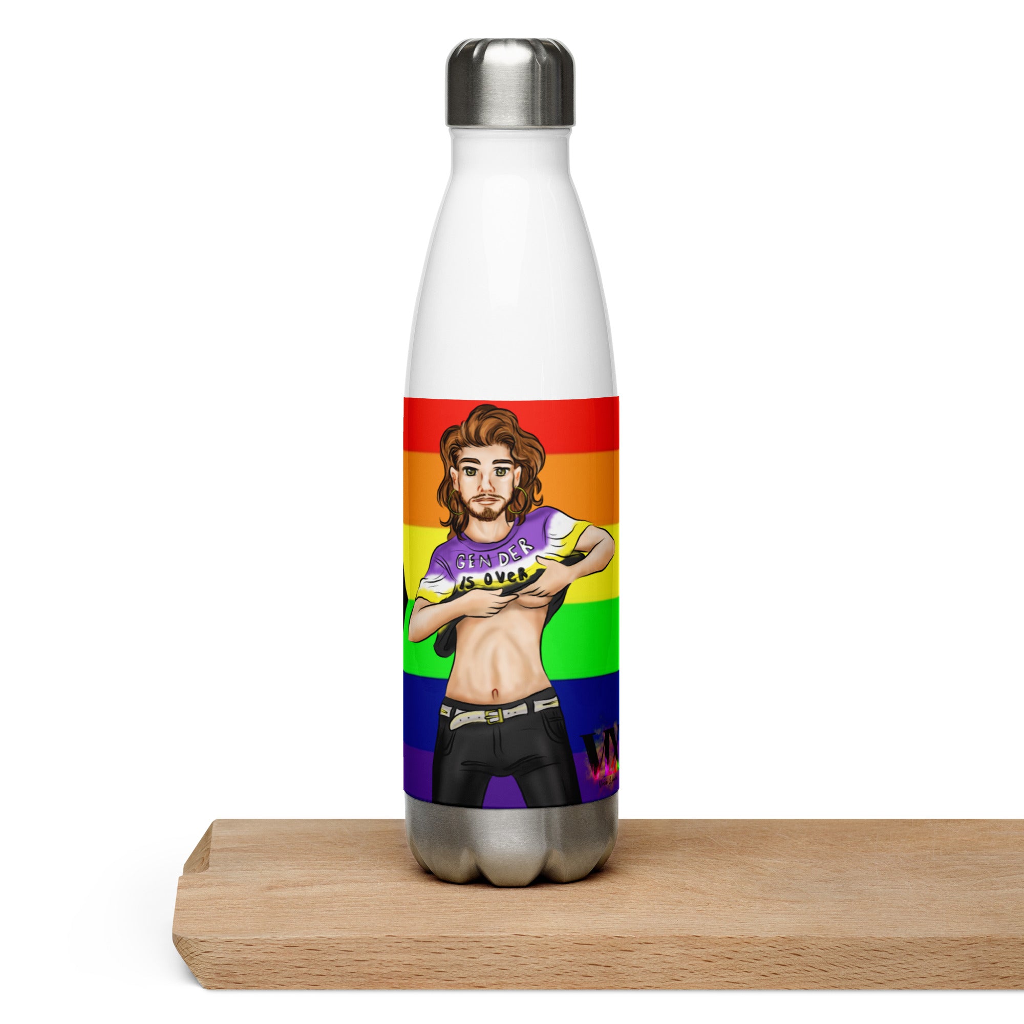 Stainless Steel Water Bottle  Pride Intersex-Inclusive , Nonbinary Pride Gender is over