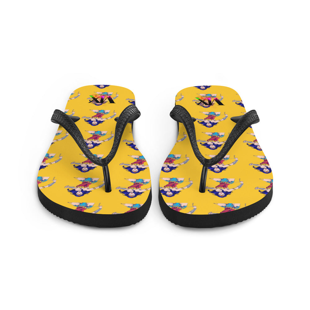 Chanclas Mujer Maravilla sobre fondo amarillo