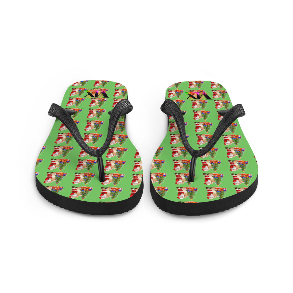 Christmas Santa Green Flip Flops