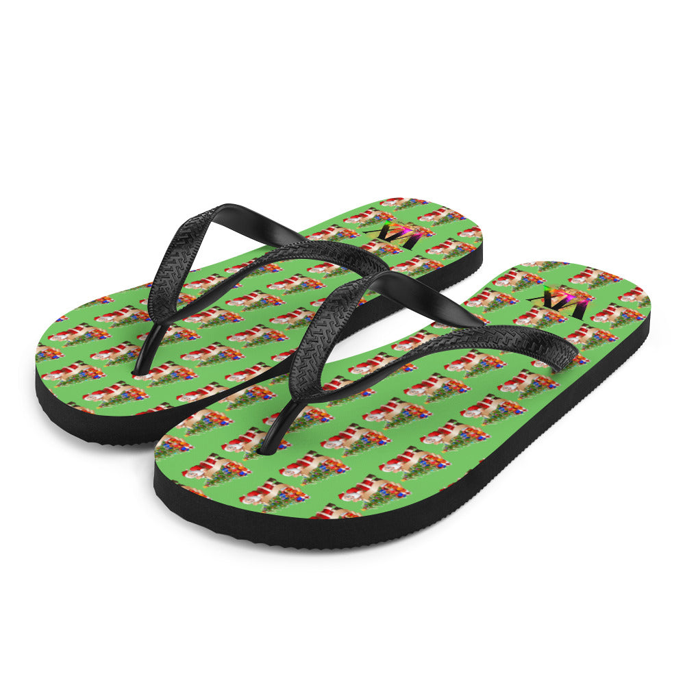 Christmas Santa Green Flip Flops