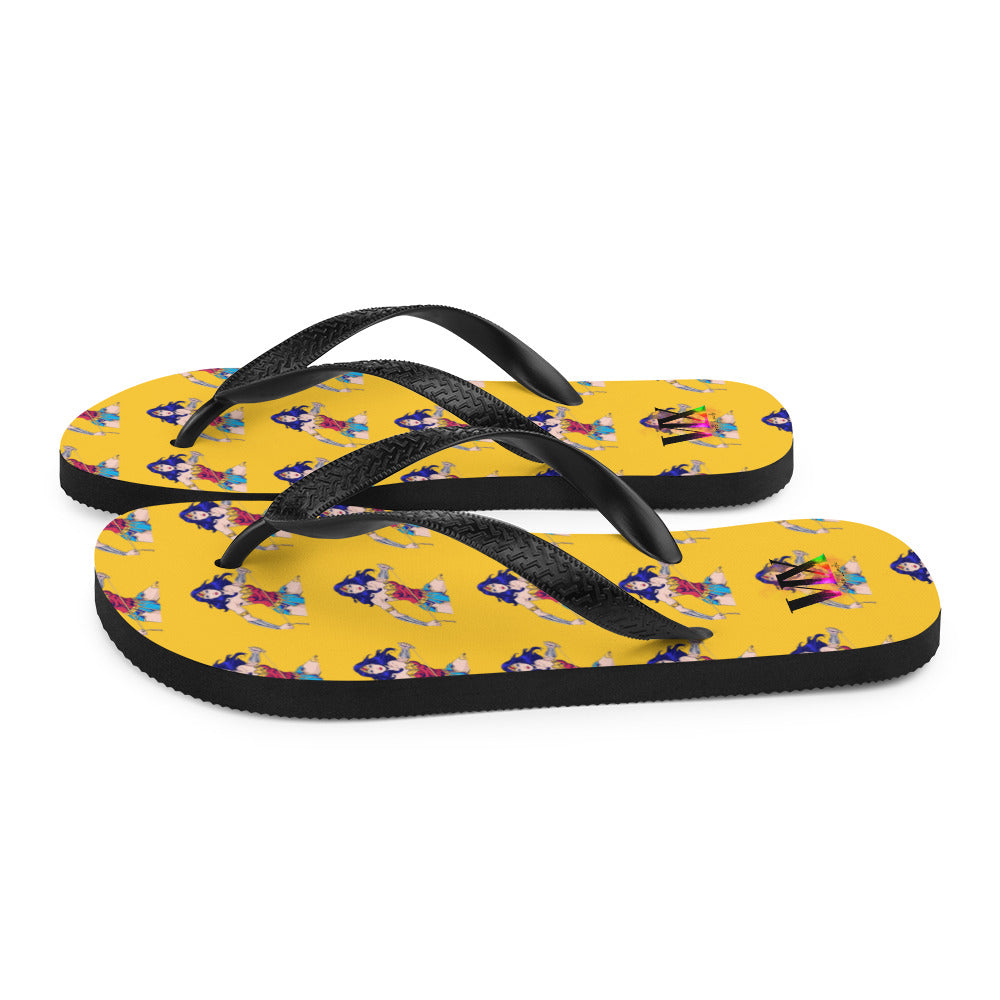 Chanclas Mujer Maravilla sobre fondo amarillo