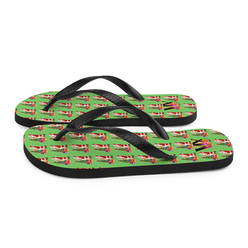 Christmas Santa Green Flip Flops