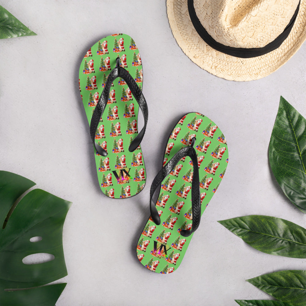 Christmas Santa Green Flip Flops