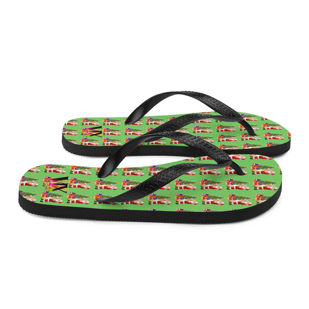 Christmas Santa Green Flip Flops