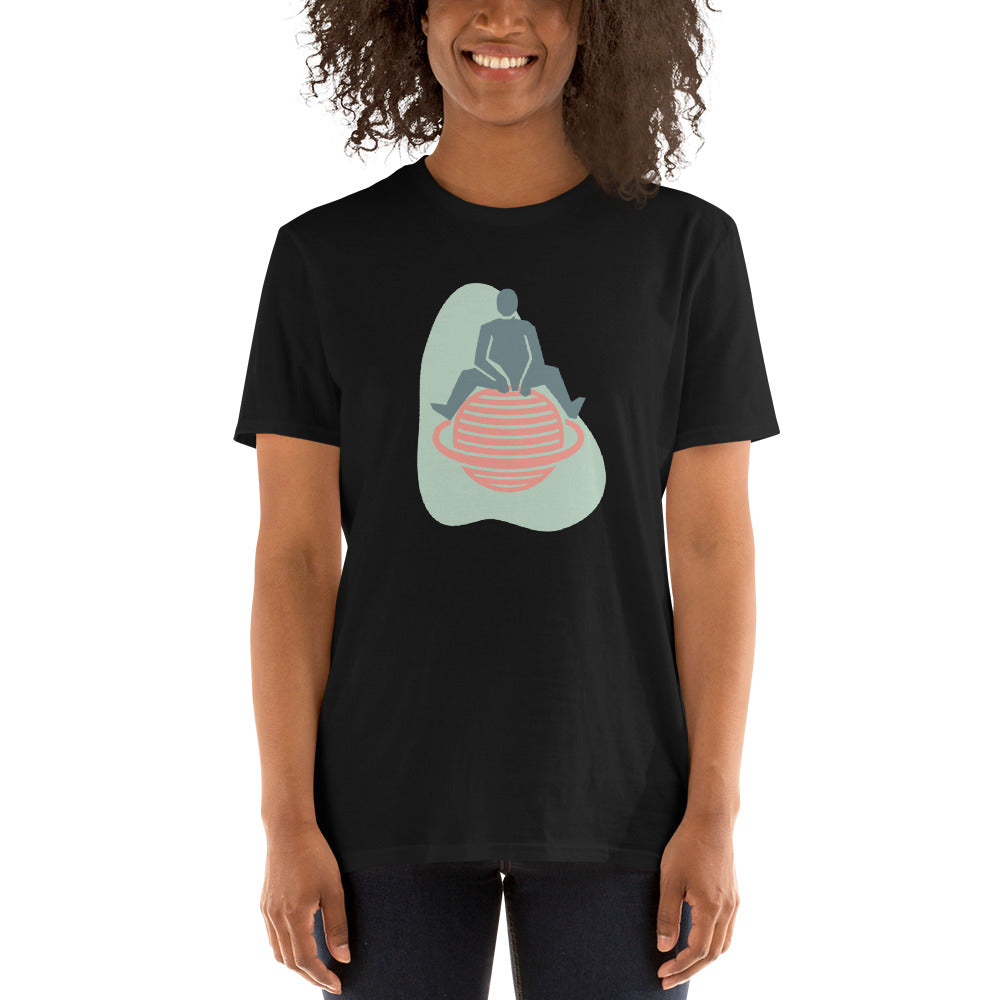 Short-Sleeve T-Shirt Sitting on Planet With a Ring