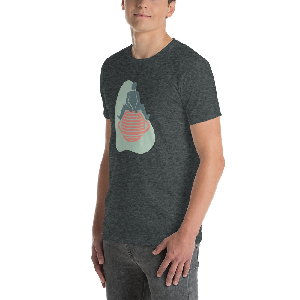 Short-Sleeve T-Shirt Sitting on Planet With a Ring