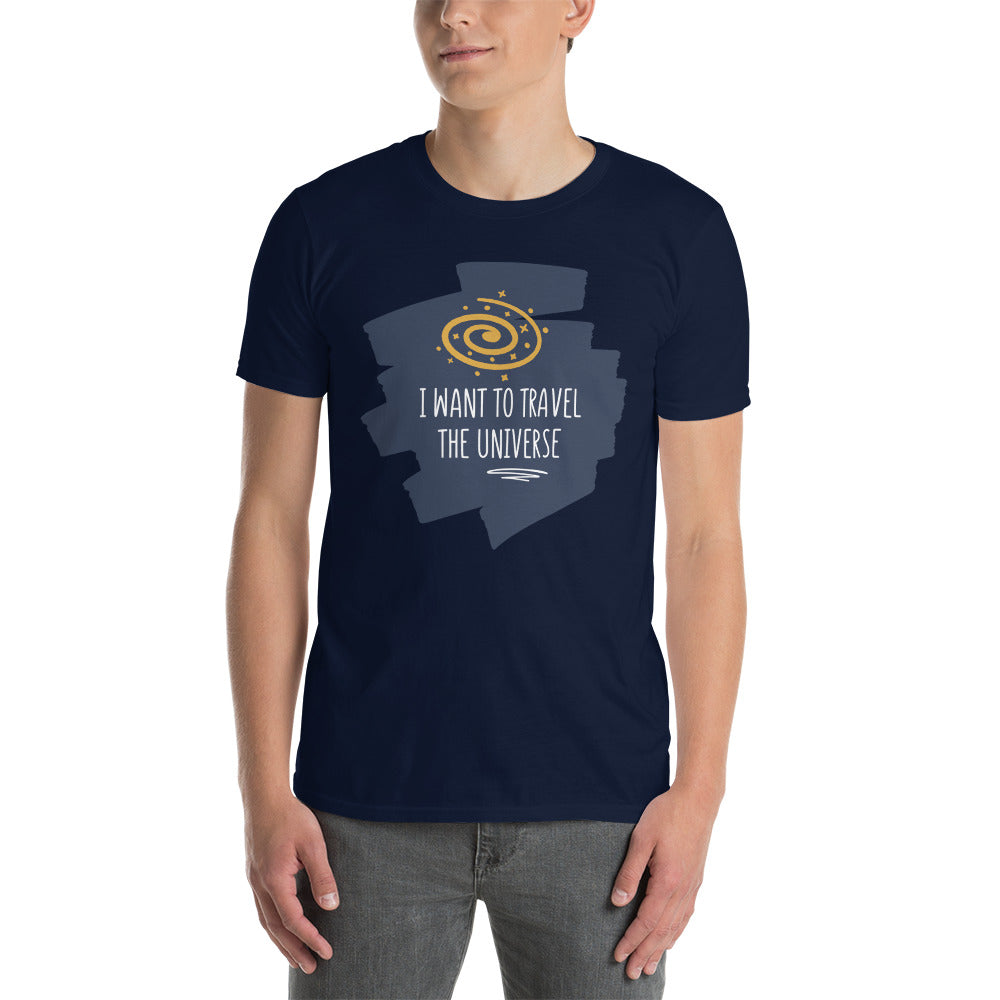 Camiseta Manga Curta Quero Viajar pelo Universo