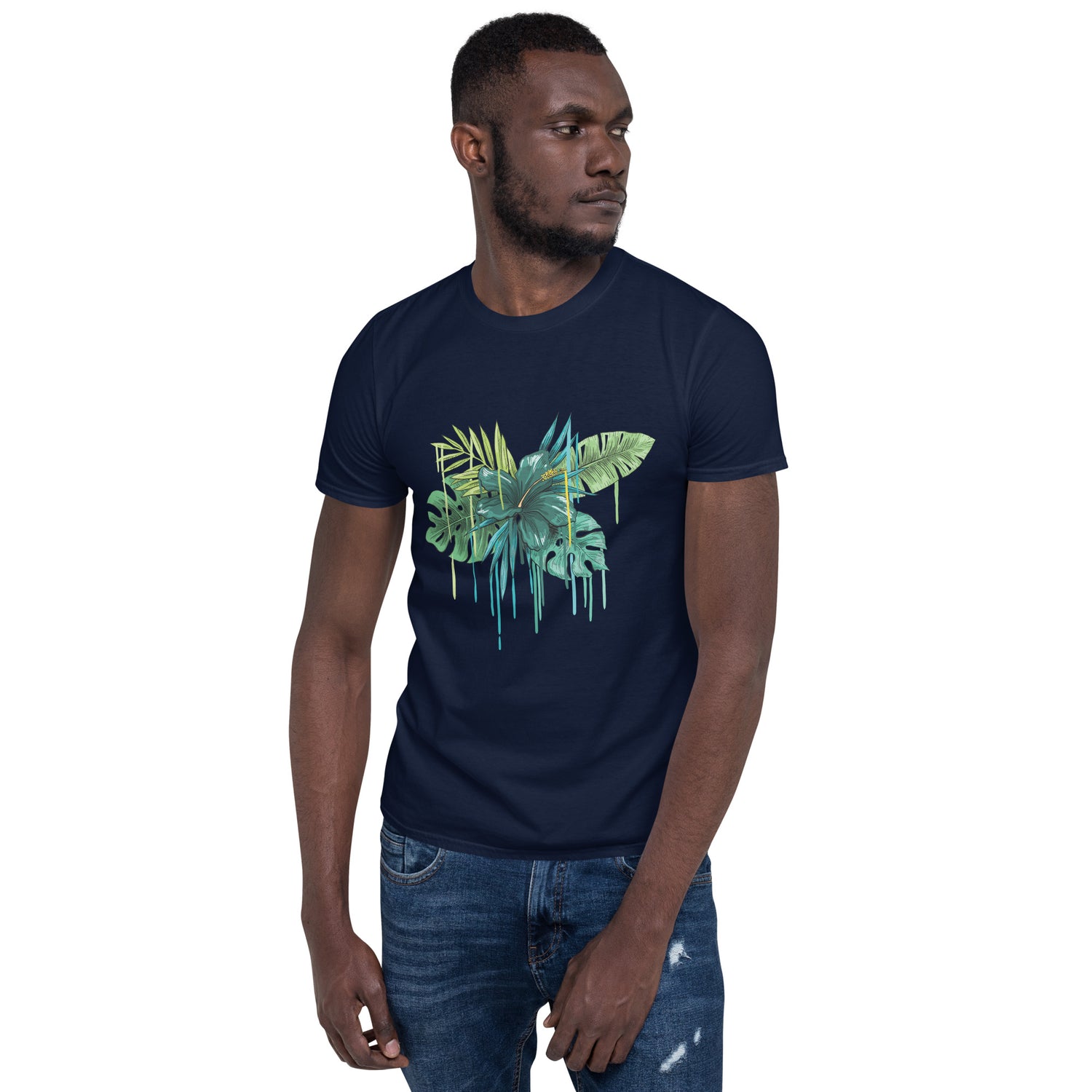 T-Shirt Manga Curta Flor Azul