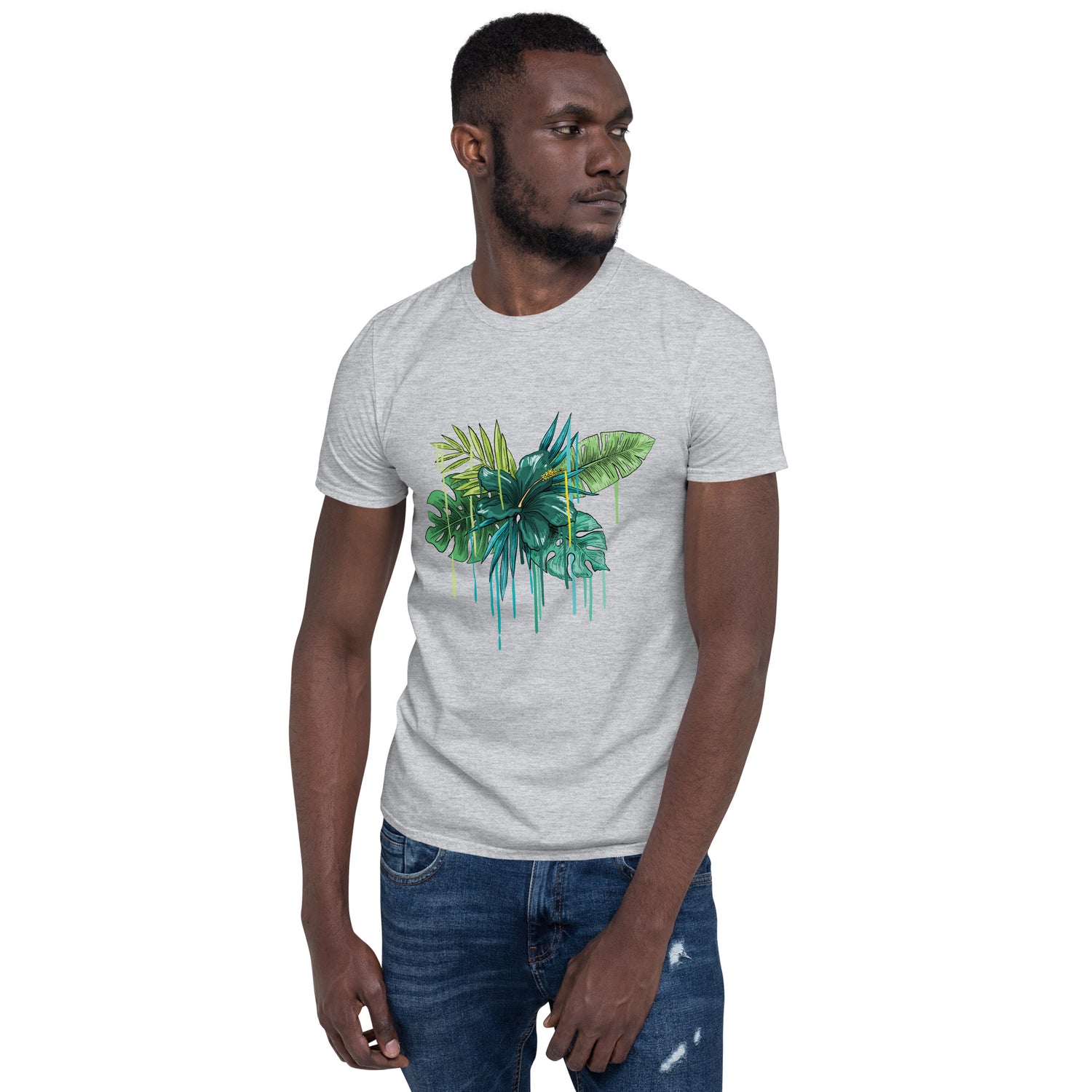 T-Shirt Manga Curta Flor Azul