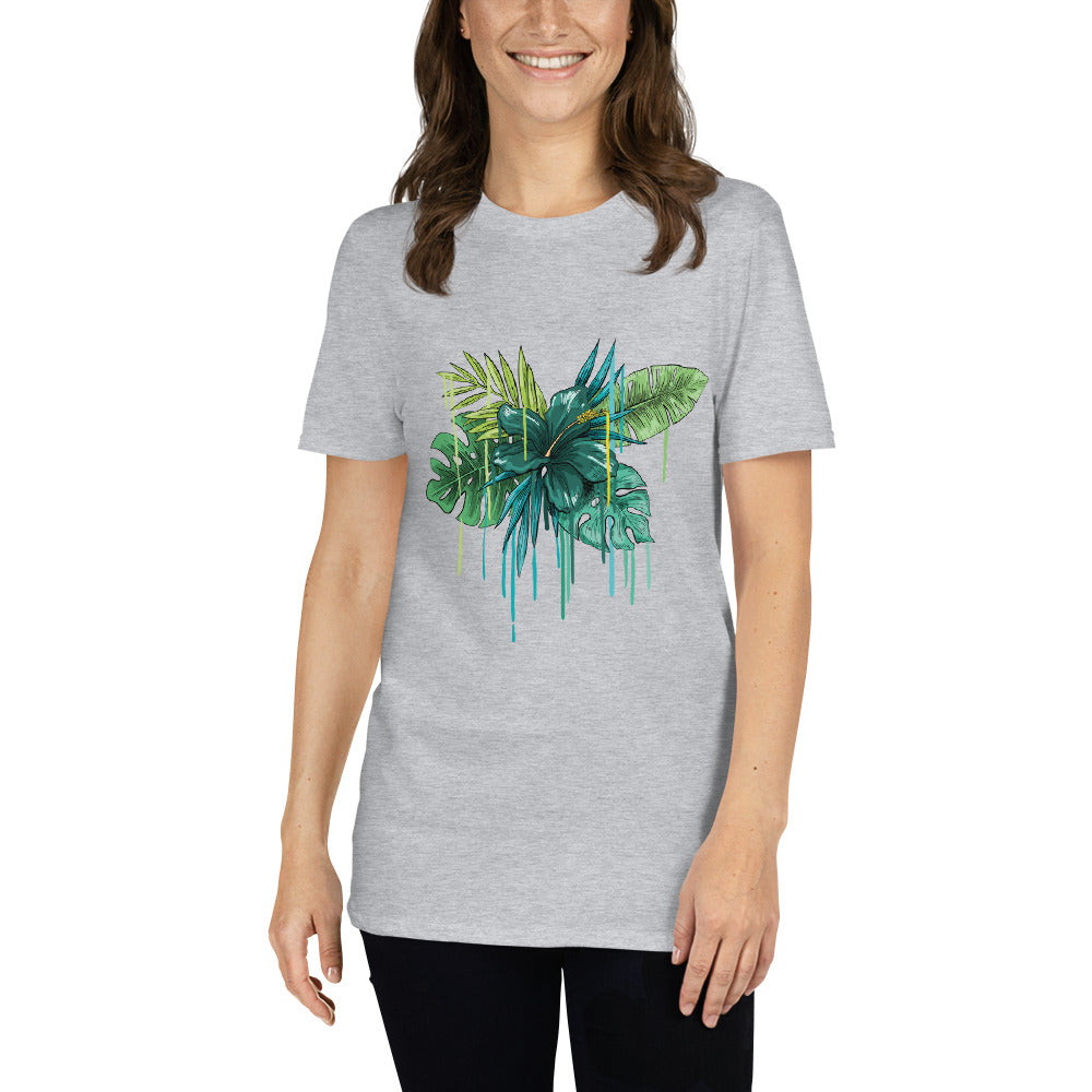 T-Shirt Manga Curta Flor Azul