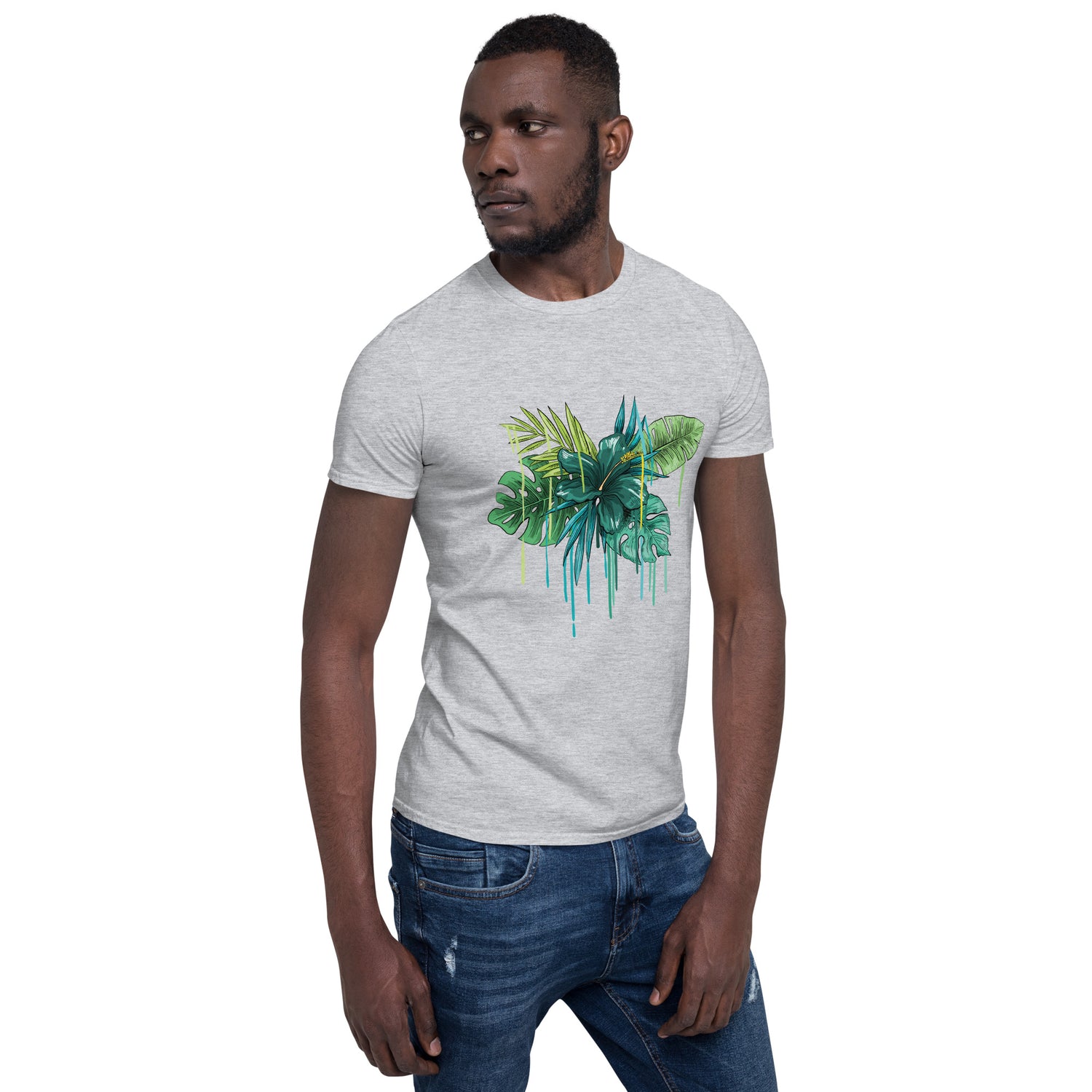 T-Shirt Manga Curta Flor Azul