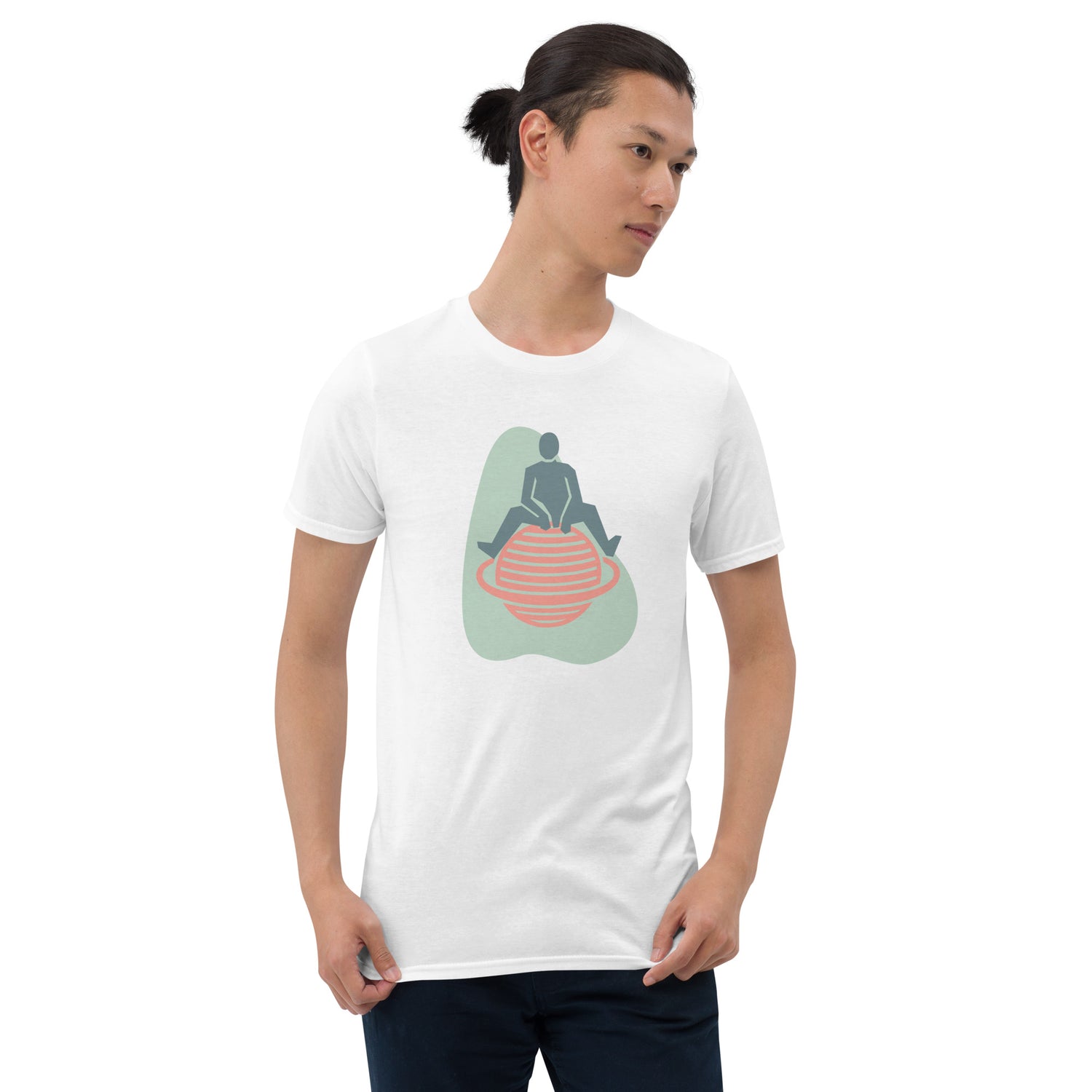 Short-Sleeve T-Shirt Sitting on Planet With a Ring