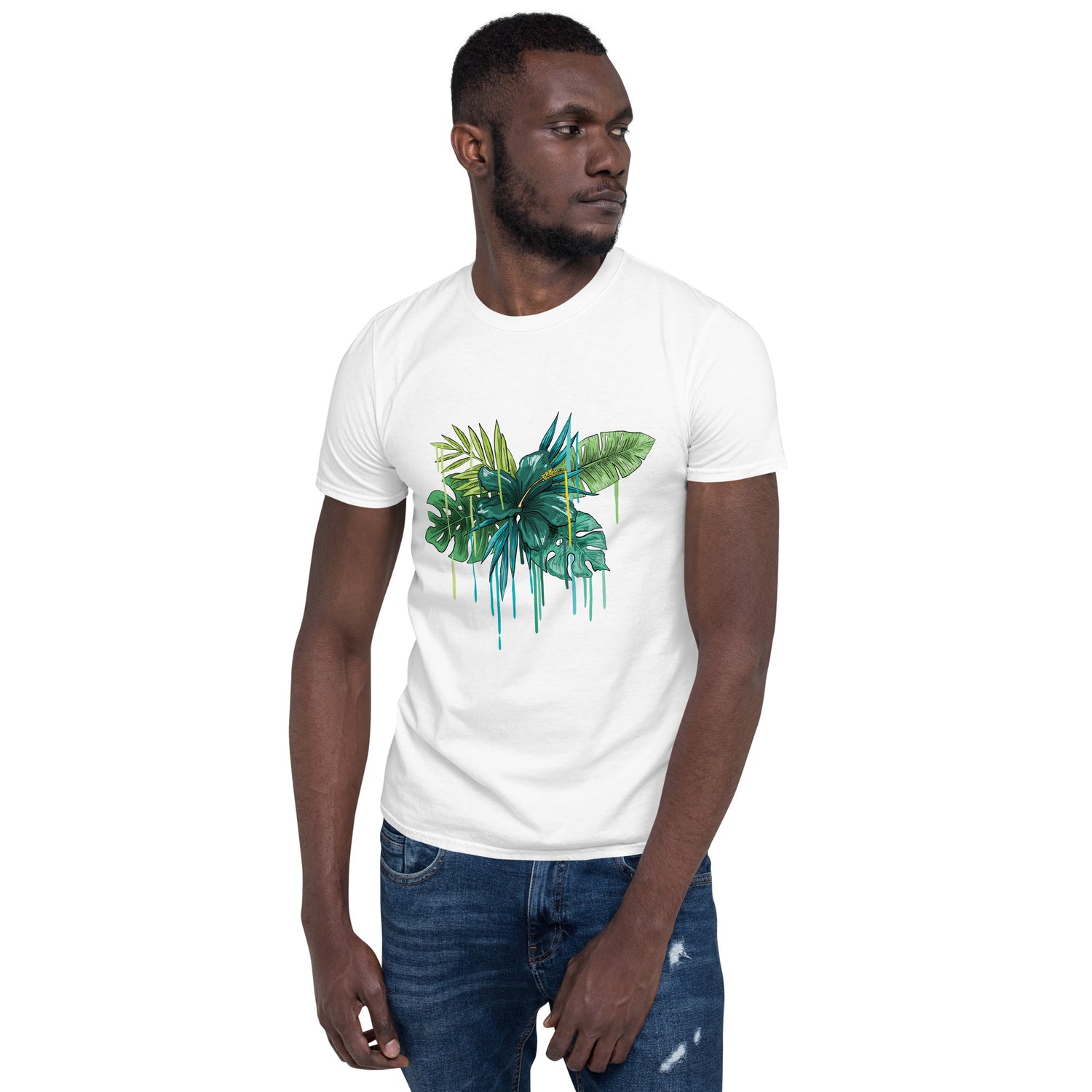 T-Shirt Manga Curta Flor Azul