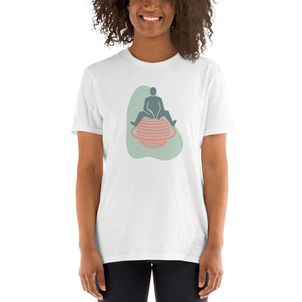 Short-Sleeve T-Shirt Sitting on Planet With a Ring