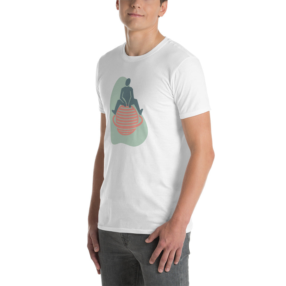 Short-Sleeve T-Shirt Sitting on Planet With a Ring