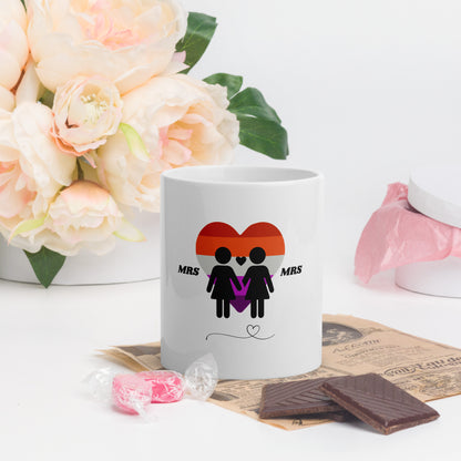 Taza blanca brillante Boda del Orgullo Lésbico