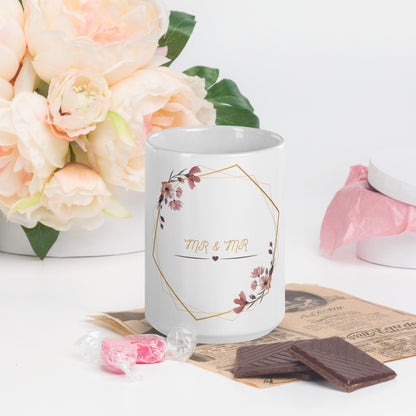 Taza blanca brillante Weddings Mrs &amp;amp; Mrs