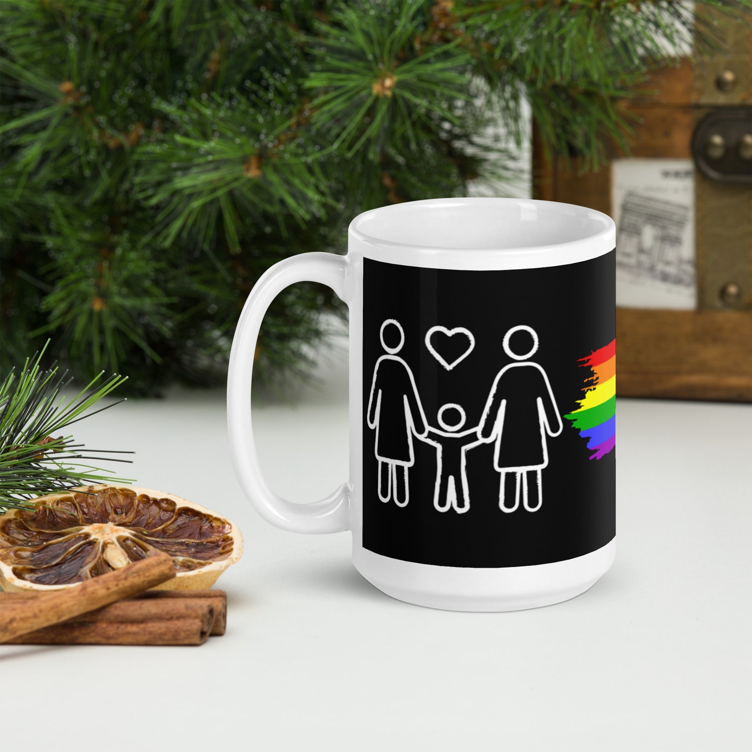 Caneca branca brilhante Two Mums Resistance Family