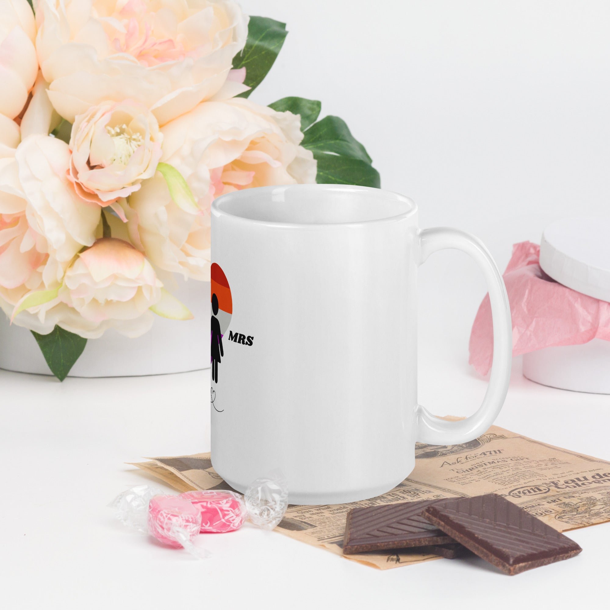 Taza blanca brillante Boda del Orgullo Lésbico